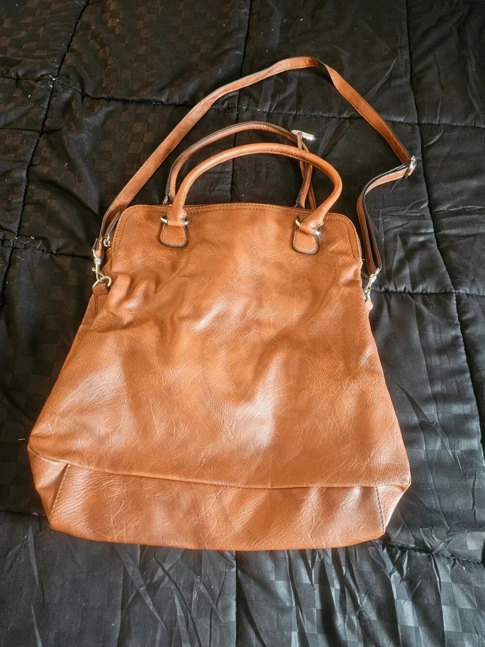 Style & Co Brown Vegan Leather Multi-Pocket Shoulder Bag Crossbody